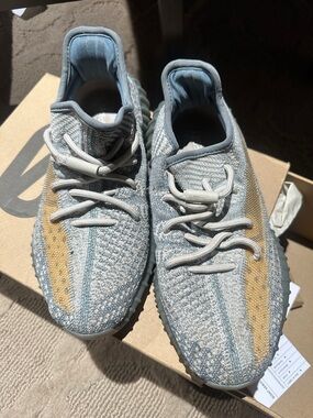 Yeezy Men’s Sneakers — Light Blue and Tan Stripe